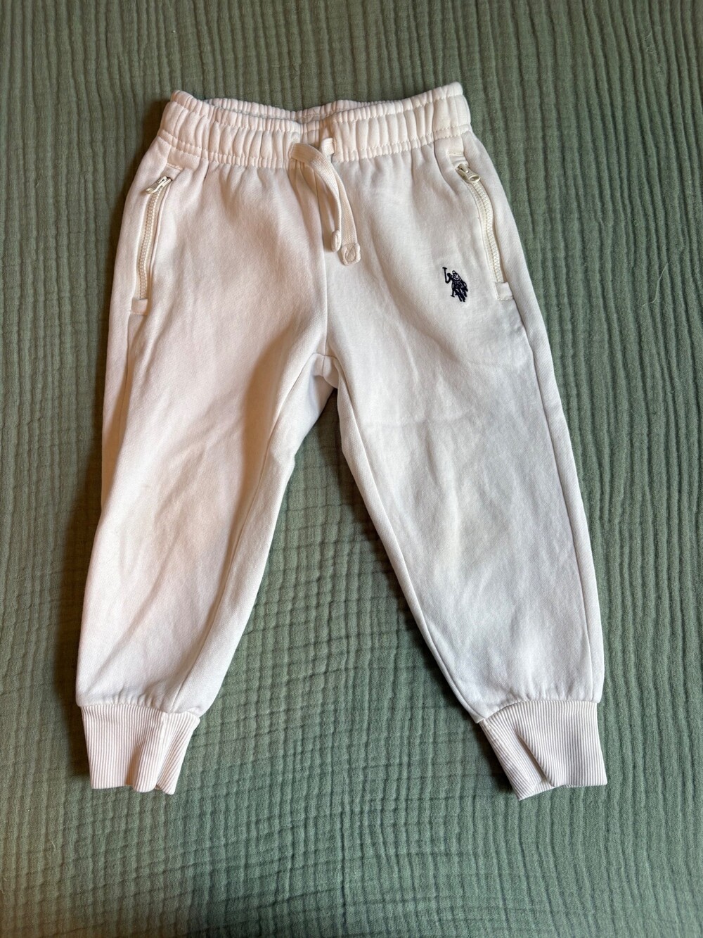 U.S. Polo Assn. Girls Jogger Sweatpants Size XS 4-5 Cream White Zip Pockets